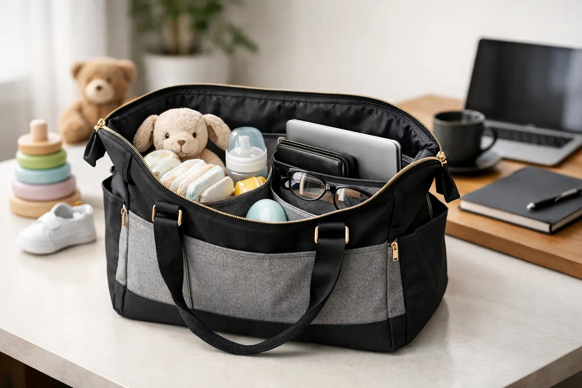 Wide Opening Diaper Bag for Daycare to Desk