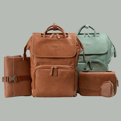 backpack diaper bag leather label UPPER Leather Diaper Bag Backpack for Mom Baby la brown