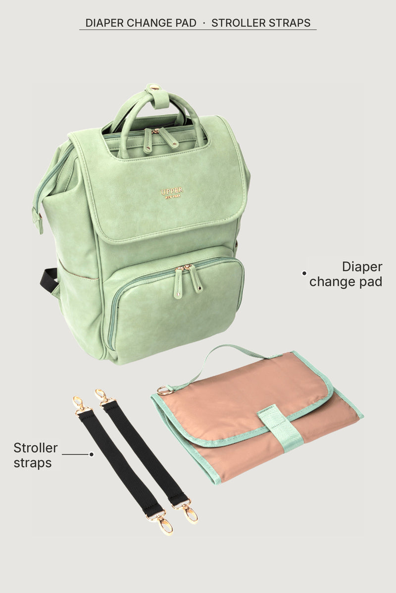 DayFlow Light Green comes with diaper change pad and stroller straps
