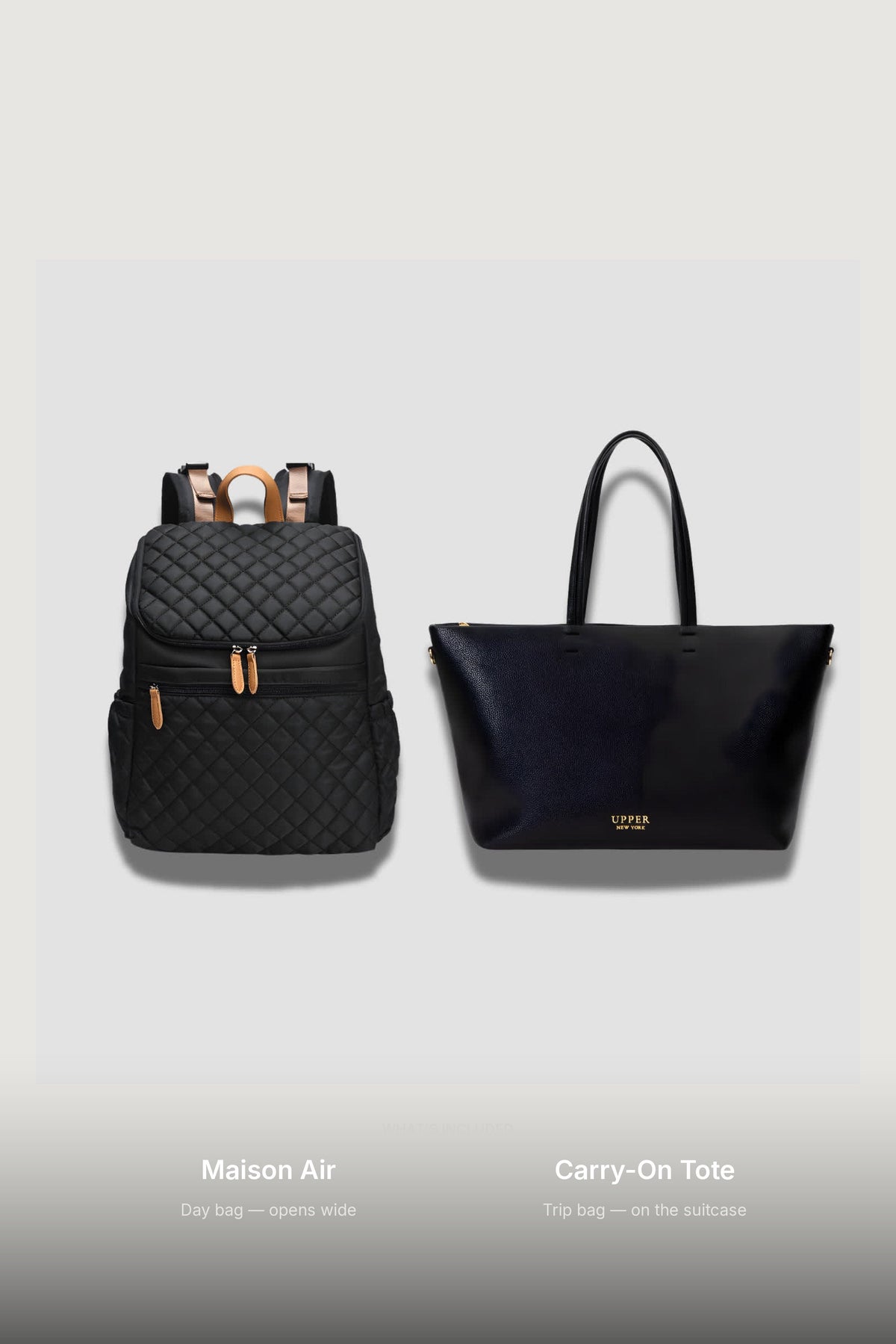 What's included: Maison Air day bag and Carry-On Tote trip bag