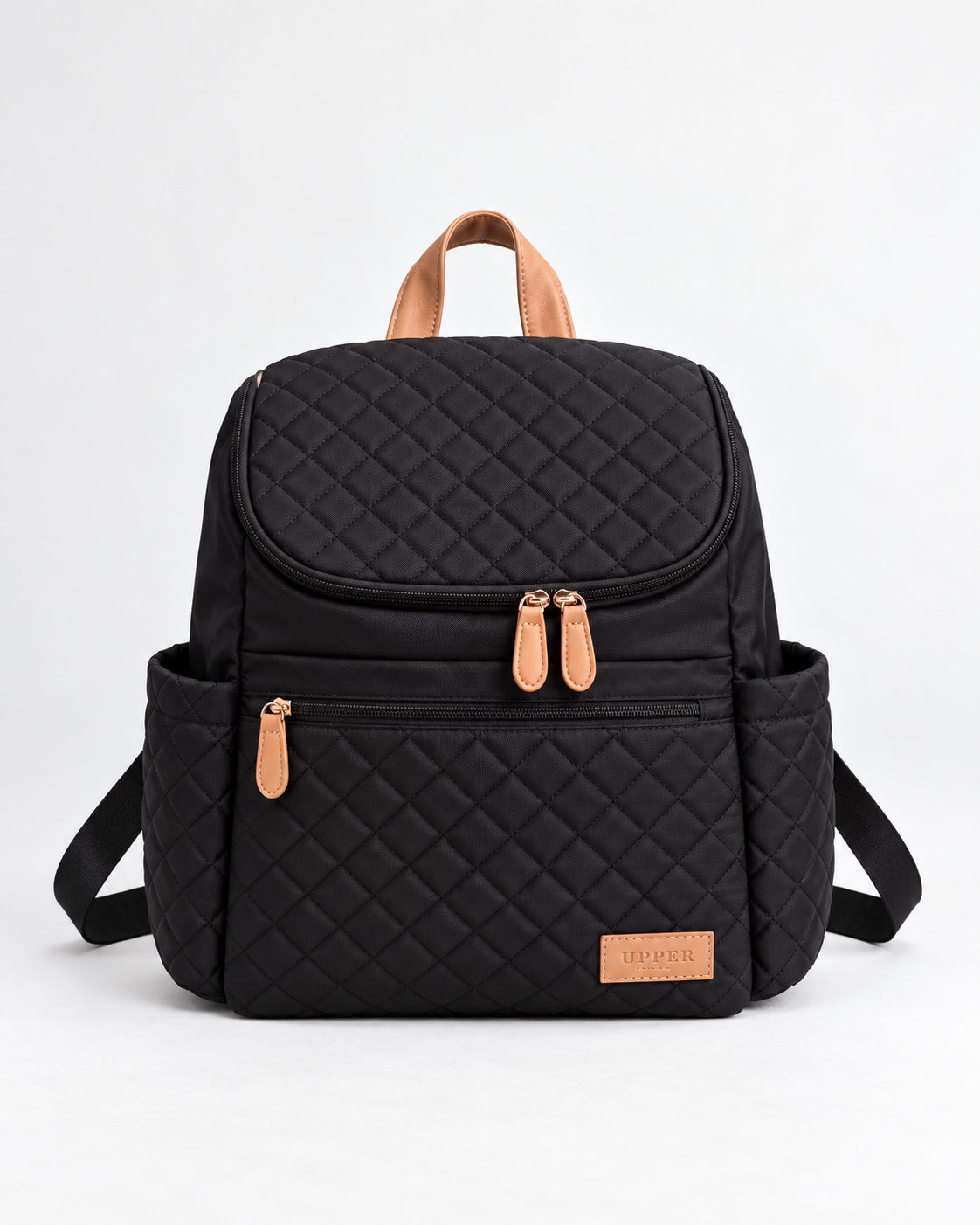 Maison Air parent travel backpack in black, front view, ready for the school run