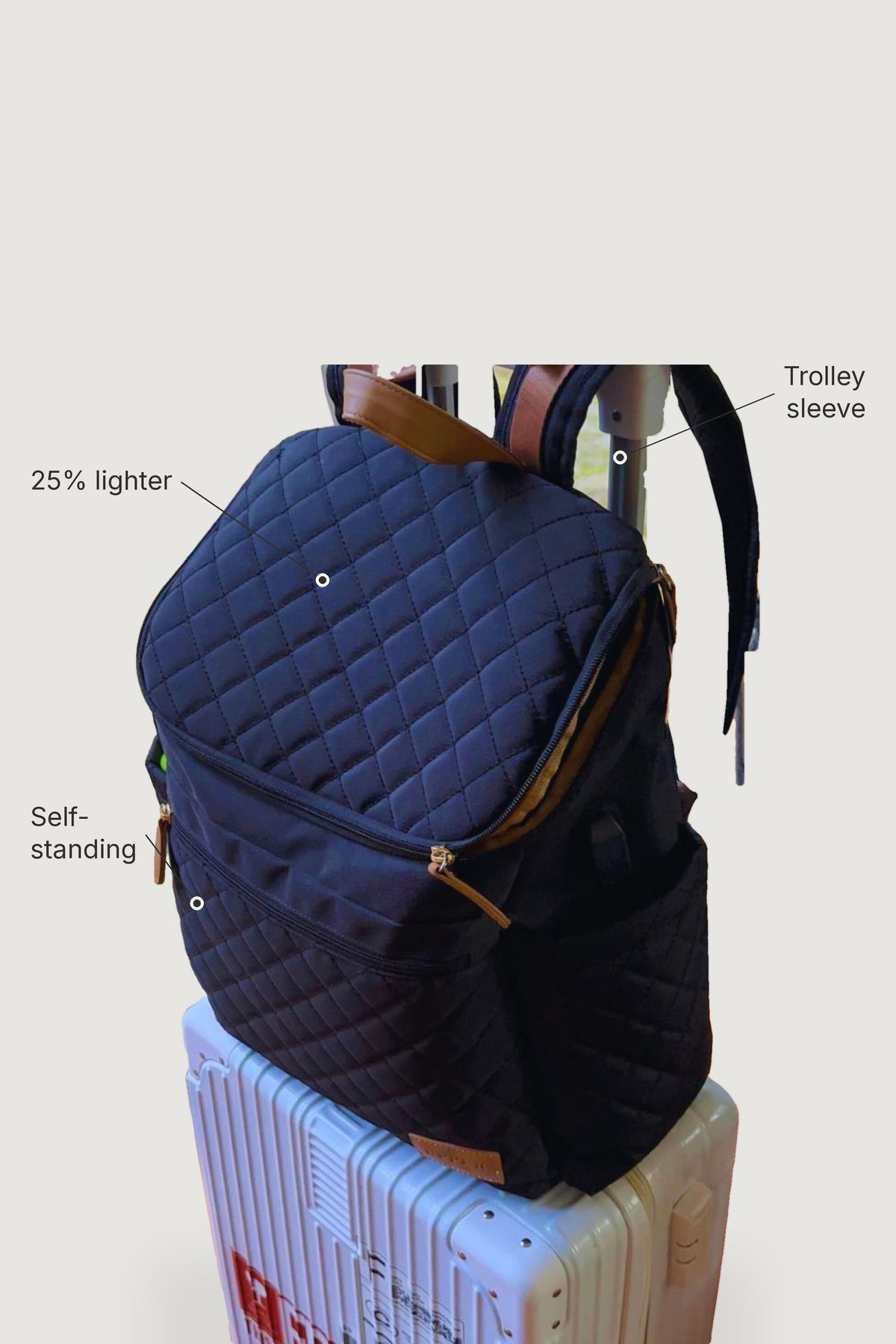 Maison Air Backpack on a carry-on — trolley sleeve, self-standing, feels 25% lighter