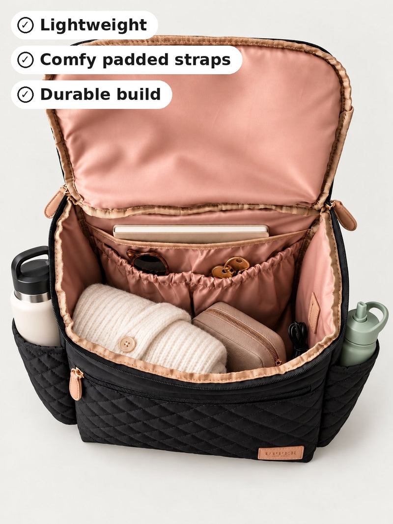 Maison Air open with bottles and essentials inside: lightweight, comfy padded straps, durable build