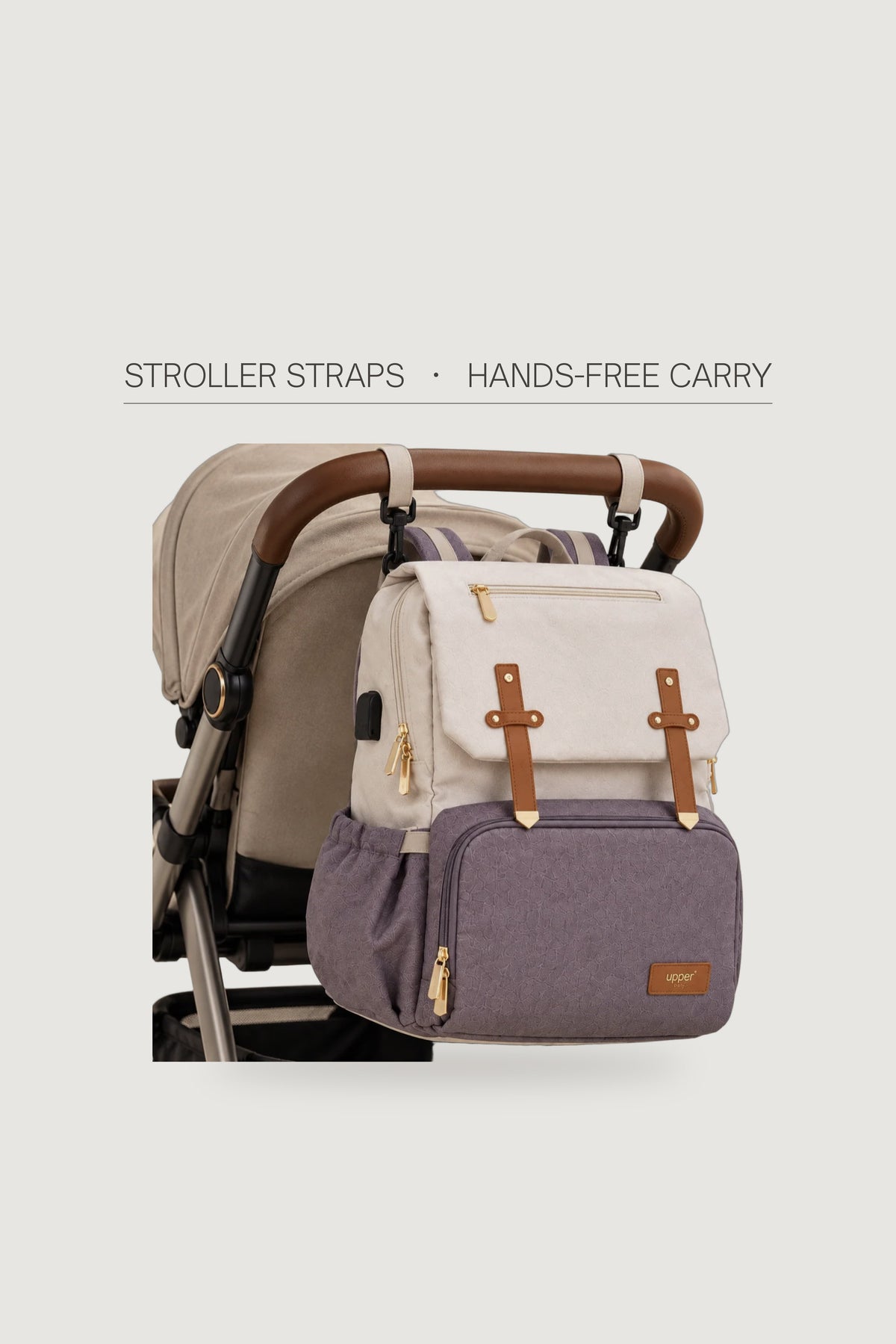 Milan backpack hooked on a stroller