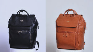 Leather Diaper Bag Backpack - La Madison - Elegant Vegan Leather Diaper Bag Backpack Original (Black)