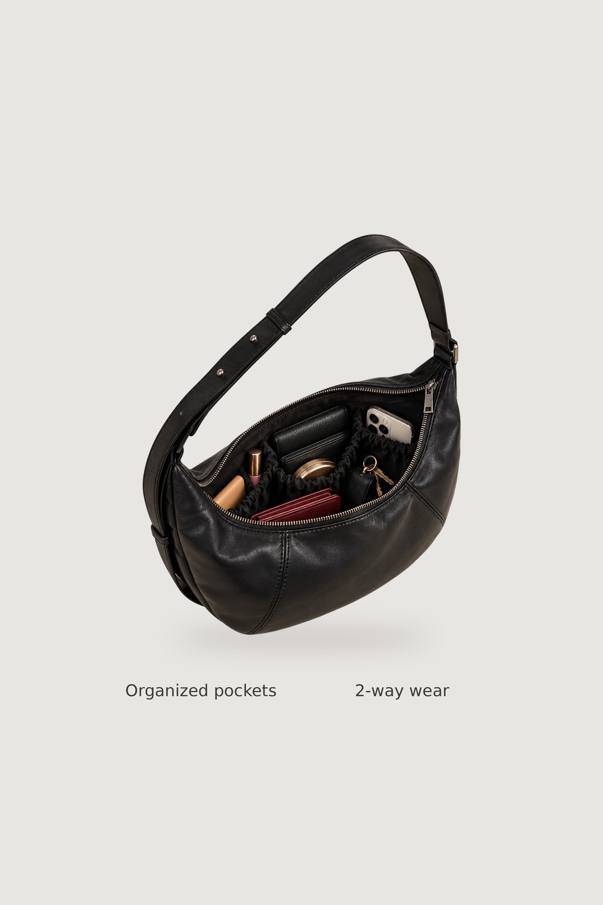 Rivage crossbody open with labeled pockets