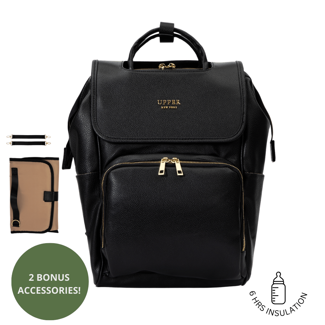 UPPER 549 - Luggage & Bags > Diaper Bags Black La Madison™ - Elegant Vegan Leather Diaper Bag Backpack (Classic)