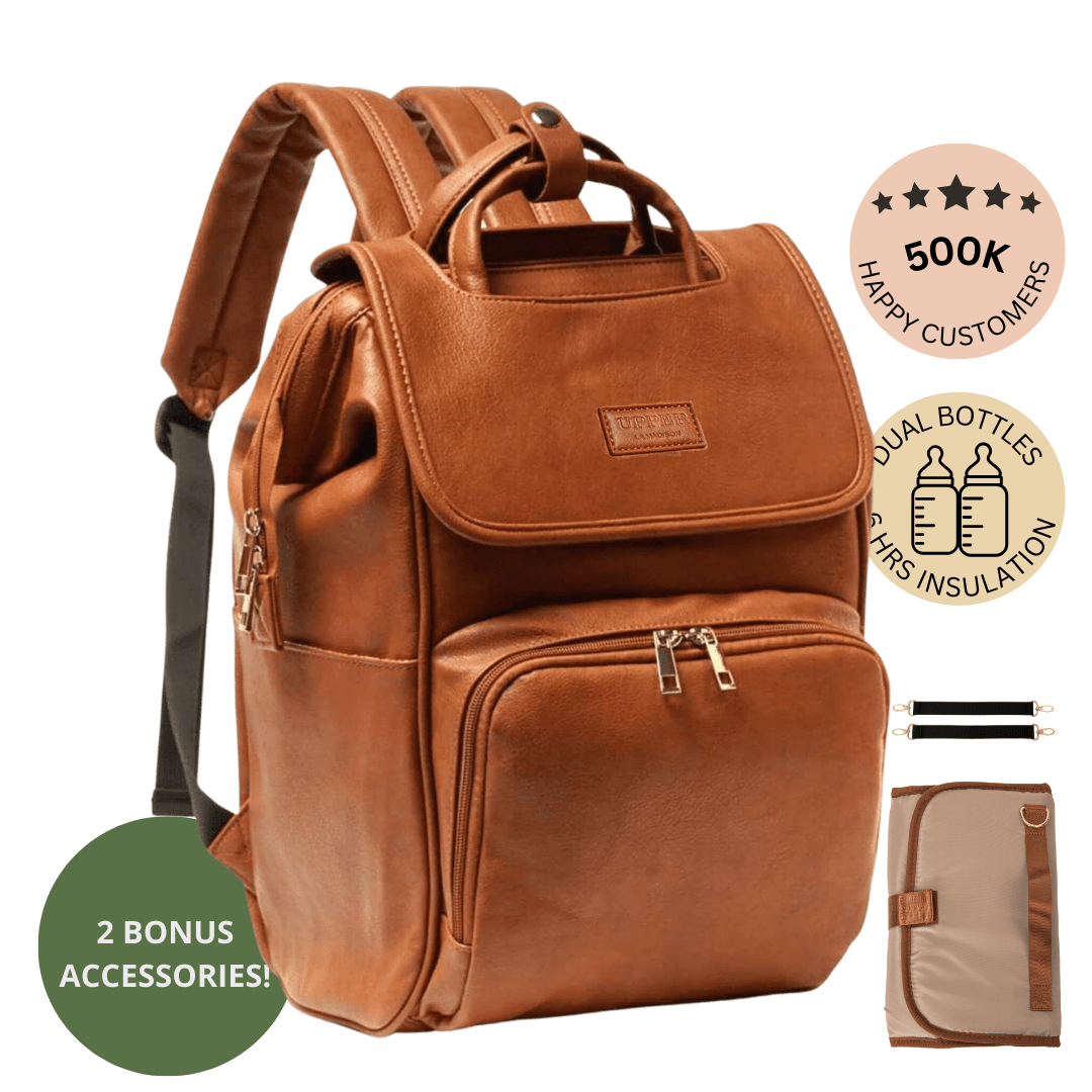 UPPER 549 - Luggage & Bags > Diaper Bags la-brown La Madison - Elegant Vegan Leather Diaper Bag Backpack