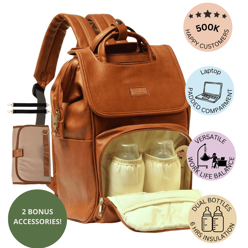 UPPER 549 - Luggage & Bags > Diaper Bags la-brown / Medium La Madison - Elegant Vegan Leather Diaper Bag Backpack