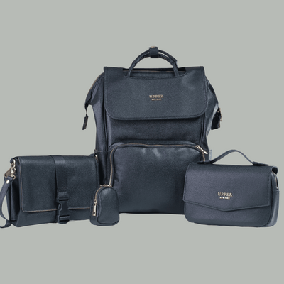 black leather changing backpack La Madison Designer Diaper Clutch (Black)