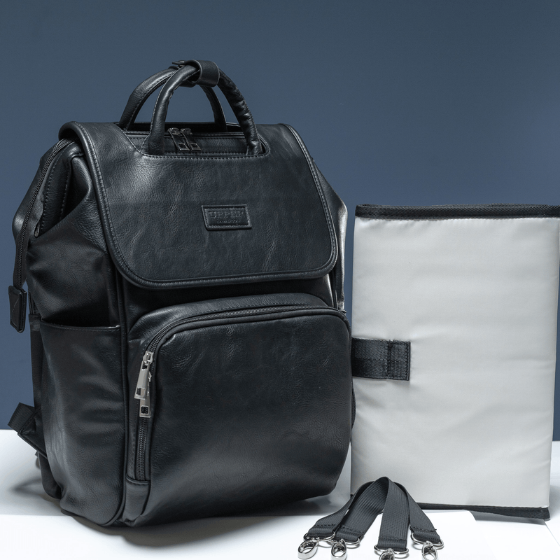 UPPER 549 - Luggage & Bags > Diaper Bags Black La Madison 2.0 - Elegant Vegan Leather Diaper Bag Backpack