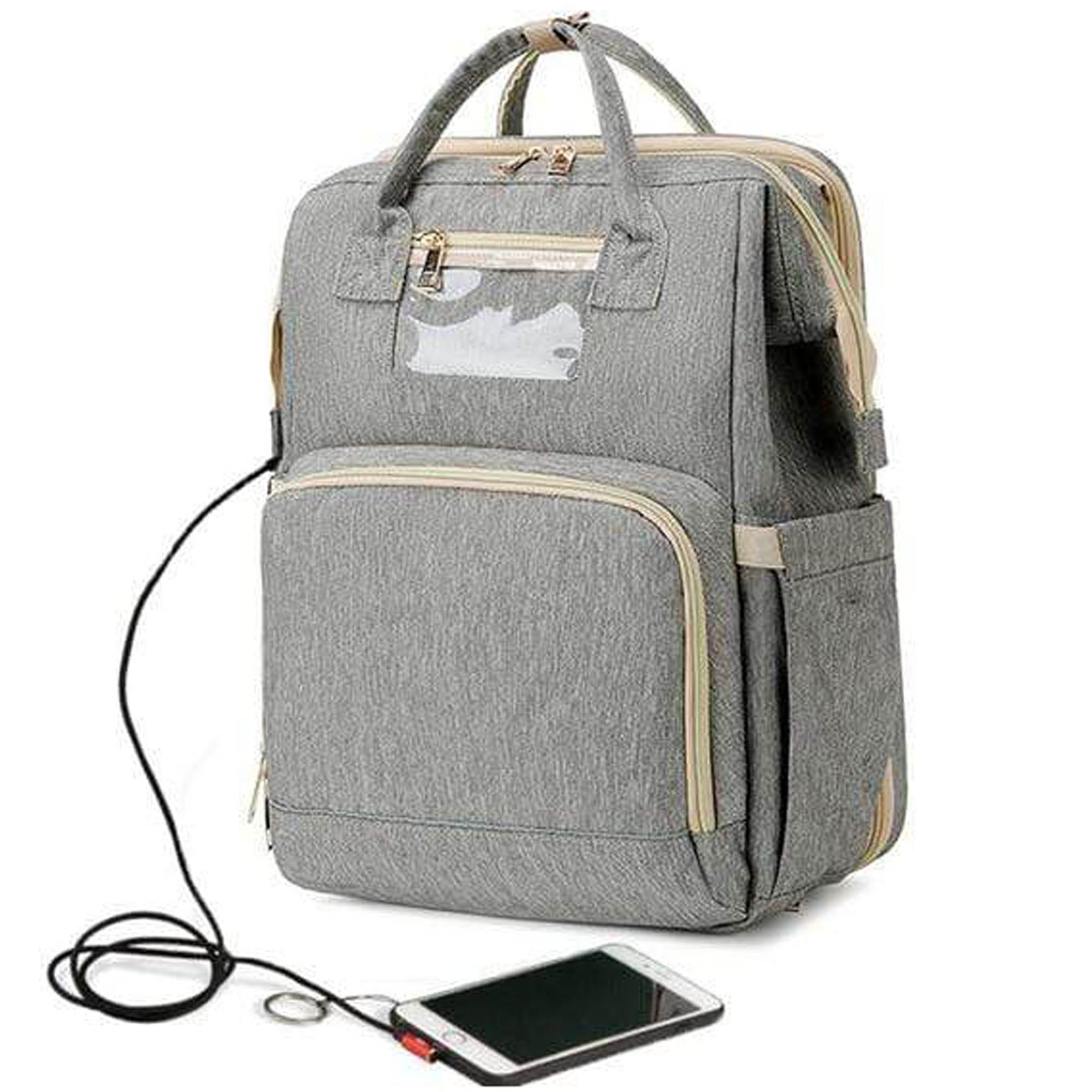Grey Baby Travel Changing Rucksack With Fold Out Cot