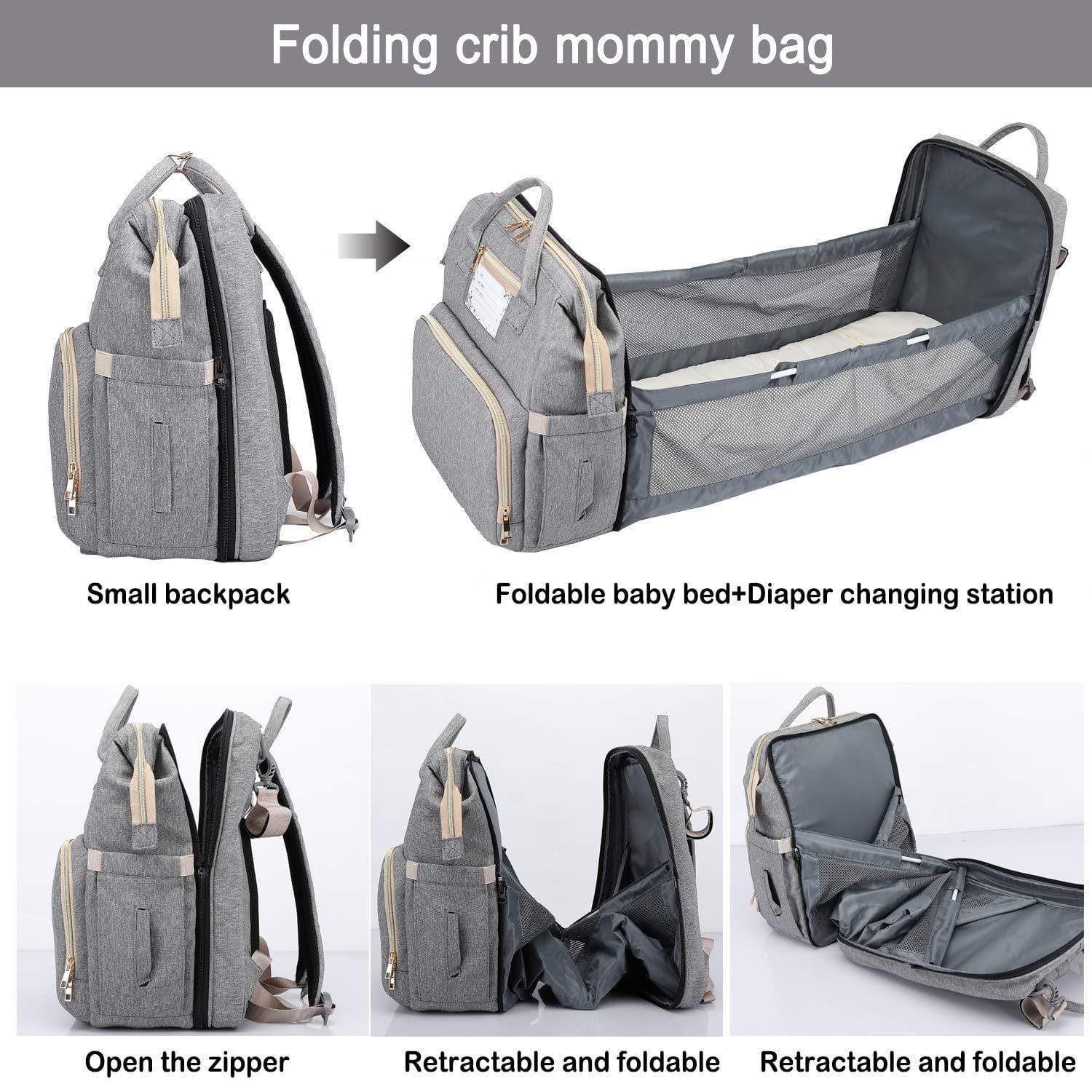 Baby Diaper Bag Backpack with Travel Bassinet Changing Station Mat Portable  Crib for Baby Girl Boy Infant Mom, Mommy Bag Tote with Toddler Bed Sleeper